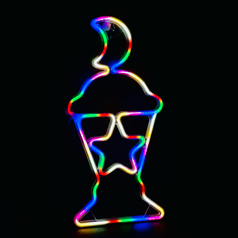 فانوس رمضان مجسم باضاءة نيون ملونة ثابتة بارتفاع 50 سم