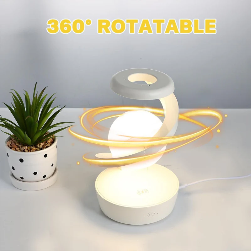 اباجورة مكتب سينسور شكل قمر دوار مع شحن لاسلكي للهاتف