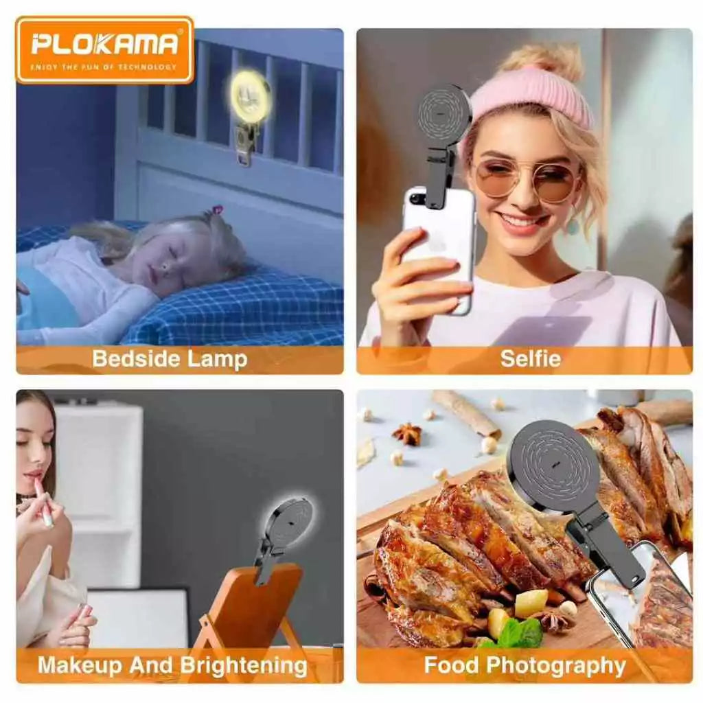 رينج لايت ميني  بمشبك مرن دوار 180 مع اضاءة احترافية ب 6 مستويات للسطوع