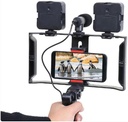 حامل موبايل ثلاثي القوائم بمقبضين مع مايك وإضاءة مزدوجة لتصوير فيديو احترافي