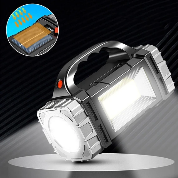 كشاف طوارئ يدوي ب 7 درجات اضاءة مختلفة يعمل بالطاقة الشمسية وشحن يو اس بي