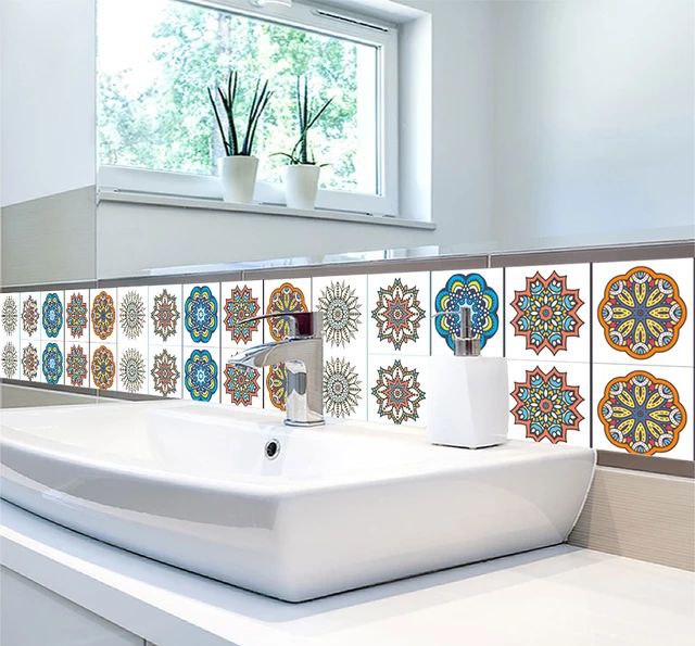 استيكر مانديلا ثري دي بأشكال بارزة سهل التنظيف لتجديد ديكور المطبخ والحمام
