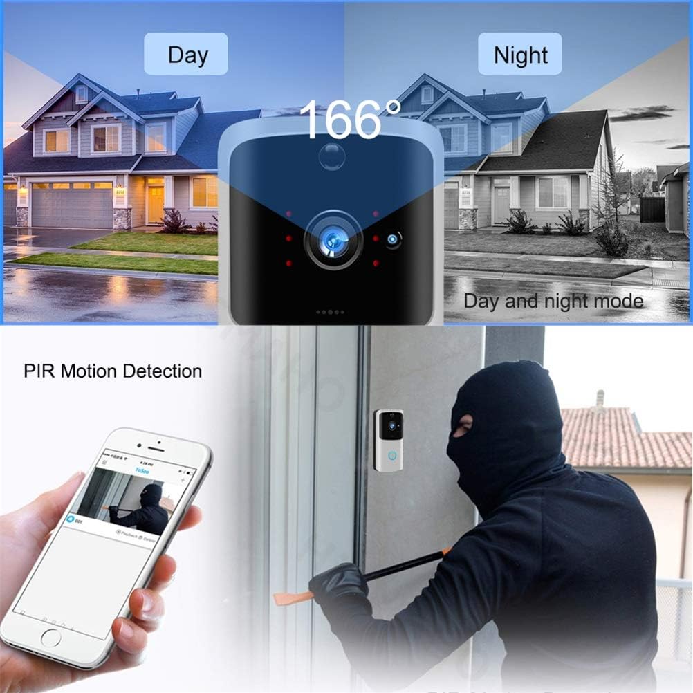 جرس باب لاسلكي بكاميرا يعمل بالواي فاي مع صوت ثنائي الاتجاه لامان المنزل