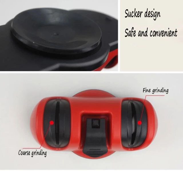 مسن سكاكين مطبخ يدوي بفتحتين مع مثبت قوي بالشفط للثبات أثناء الإستخدام