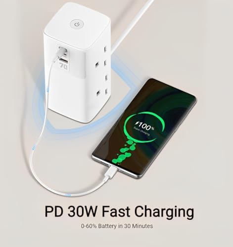 بقوة 2500 واط USB ومنفذ Type_C مشترك كهربائي ب 4 منافذ للفيش و منفذين