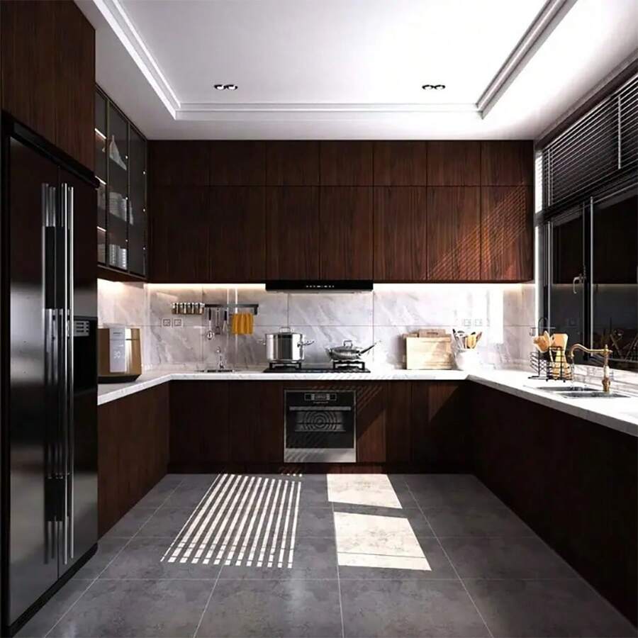 رول استيكر لاصق بتصميم خشبي مقاس 45 × 200 سم لتجديد وتزيين أسطح المطبخ والتربيزات