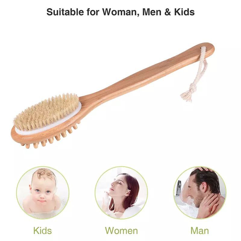 فرشاة أستحمام وتدليك خشبية بيد طويلة لسهولة الوصول للأماكن الصعبة كالظهر