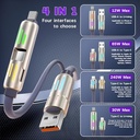 كابل شحن 4 * 1 متعدد النوافذ مزود بإضاءة أر جي بي_  بقدرة 240 واط