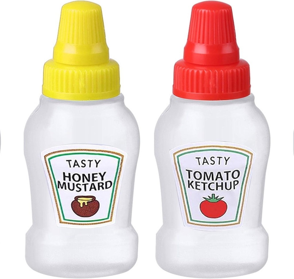 زجاجة ميني 2 قطعة للكاشتب والمايونيز بغطاء ضاغط محكم الغلق