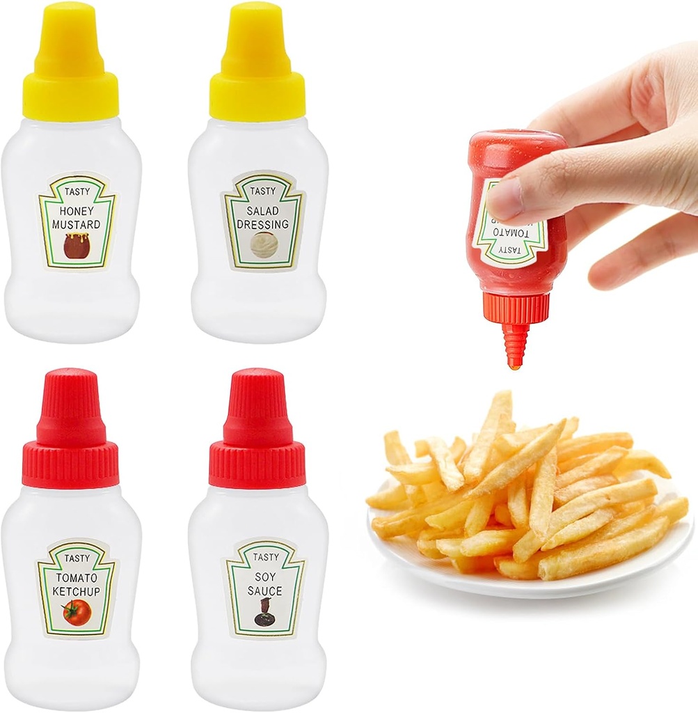 زجاجة ميني 2 قطعة للكاشتب والمايونيز بغطاء ضاغط محكم الغلق