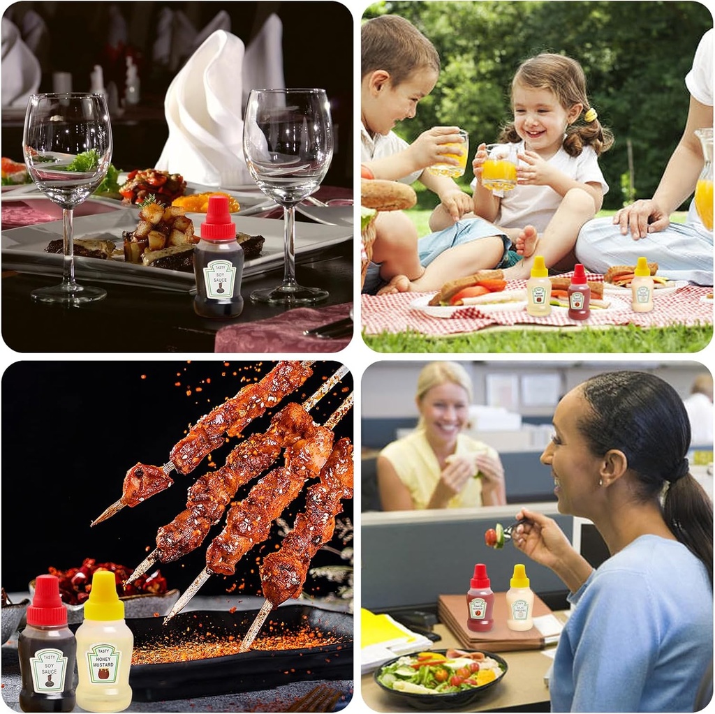 زجاجة ميني 2 قطعة للكاشتب والمايونيز بغطاء ضاغط محكم الغلق