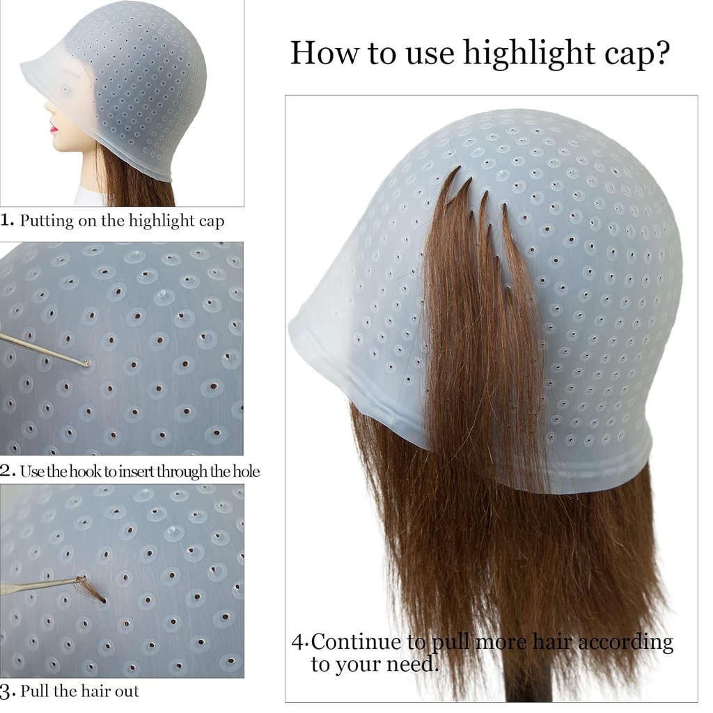 بونيه صبغة سيليكون مثقوب بفتحات لتوزيع اللون بدقة مع ابره للسحب