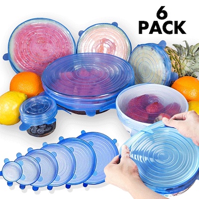 طقم اغطية لحفظ الطعام طازج استرتش مرن محكمة الغلق قابلة للتمدد وإعادة الاستخدام ٦ قطع سيليكون