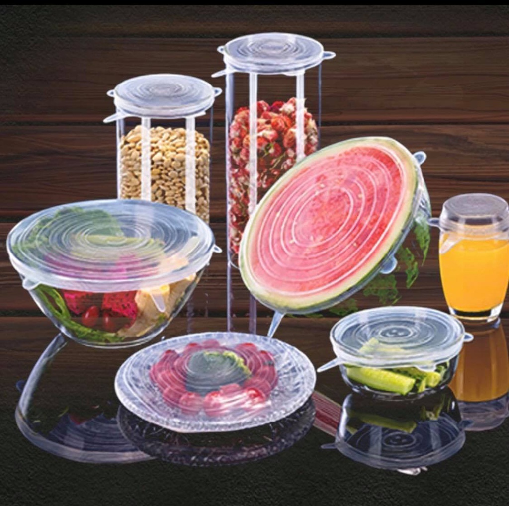 طقم اغطية لحفظ الطعام طازج استرتش مرن محكمة الغلق قابلة للتمدد وإعادة الاستخدام ٦ قطع سيليكون