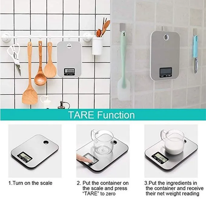 ميزان مطبخ ديجيتال بفتحة للتعليق لوزن 5 كيلو جرام