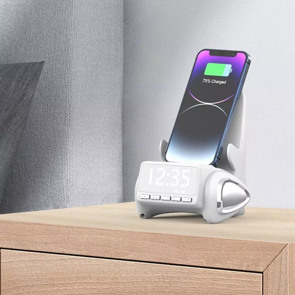 شاحن وايرليس 5 *1بساعة ومنبه وسبيكر بلوتوث مع راديو - قابل للشحن