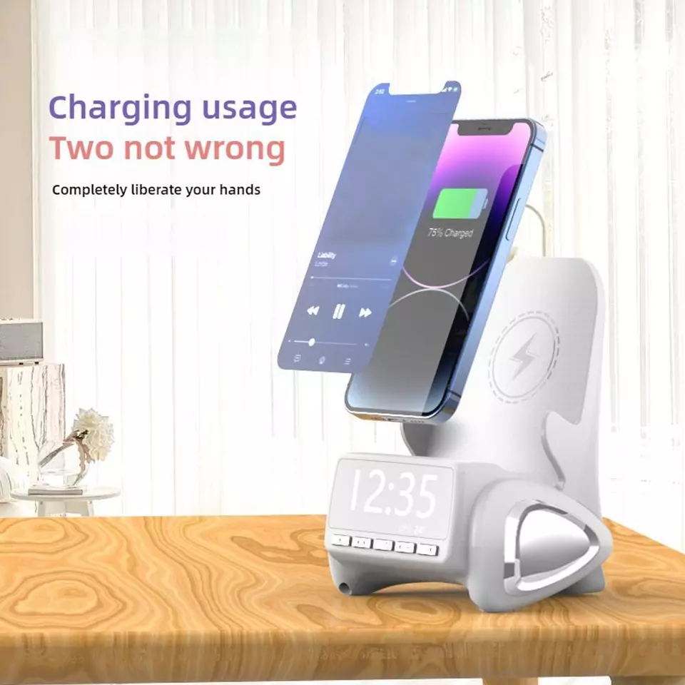 شاحن وايرليس 5 *1بساعة ومنبه وسبيكر بلوتوث مع راديو - قابل للشحن