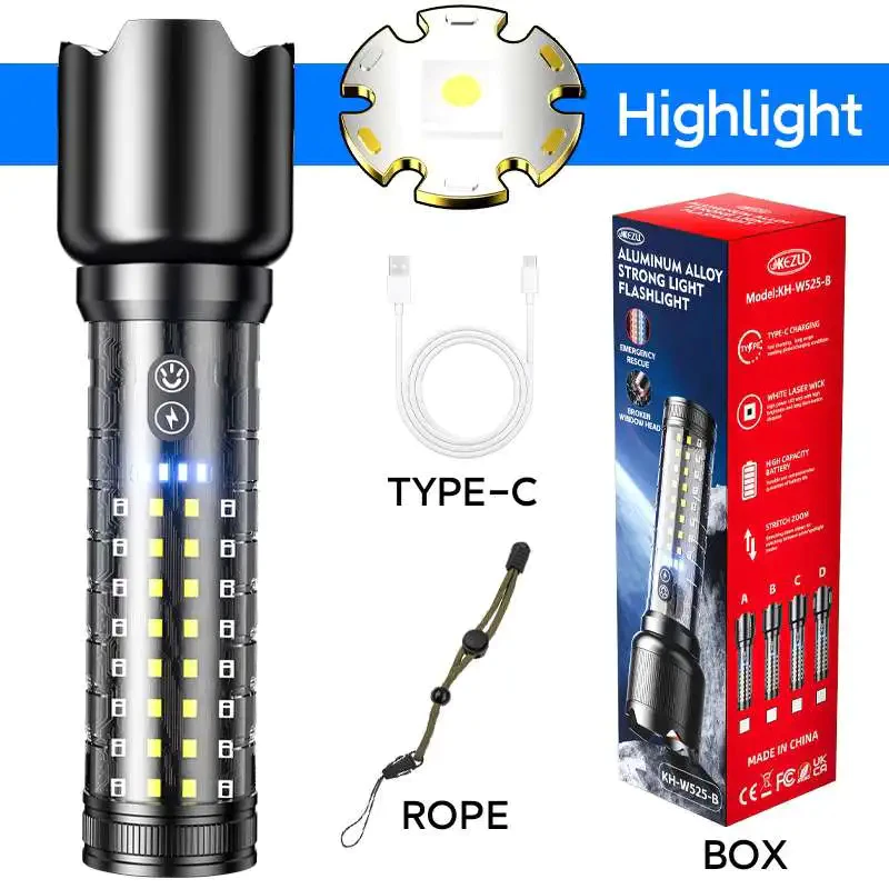 كشاف طوارئ ب 3 اوضاع اضاءة مختلفة مزود بيو اس بي للشحن