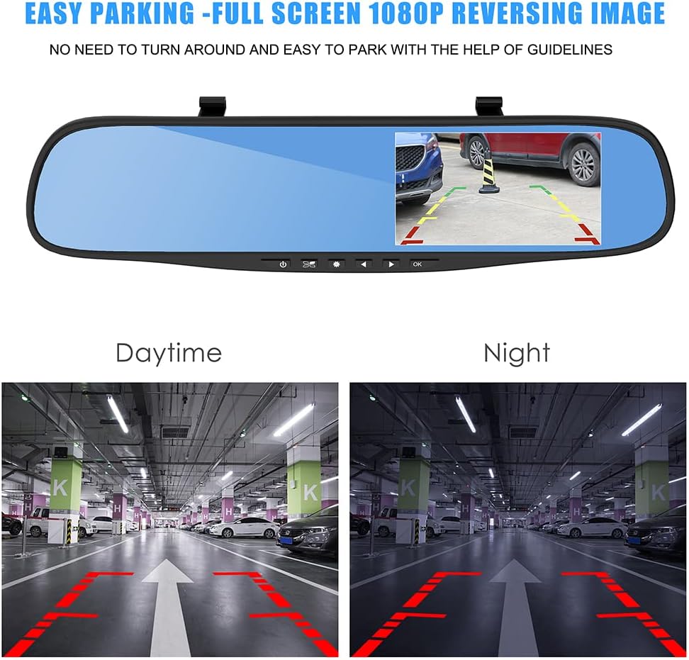 مرايا داخلية للسيارة بكاميرا  اتش دي 1080 مزدوجة بزاوية واسعة 170 للرؤية الليلية