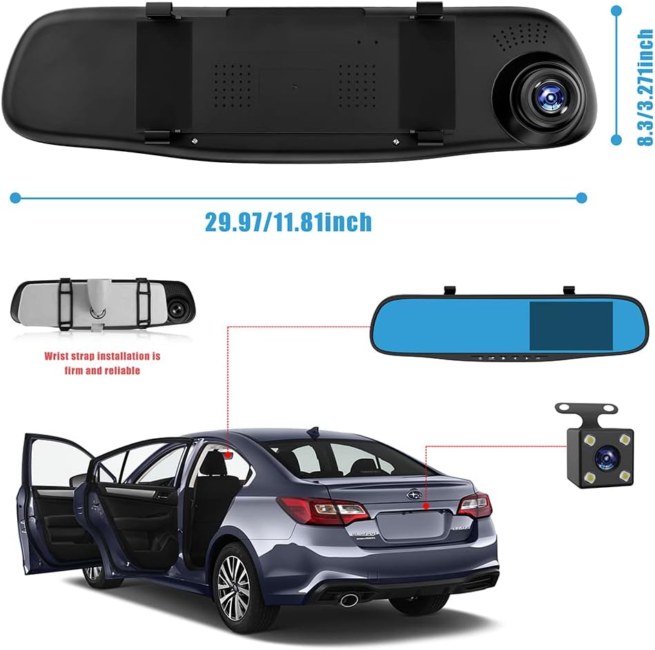 مرايا داخلية للسيارة بكاميرا  اتش دي 1080 مزدوجة بزاوية واسعة 170 للرؤية الليلية