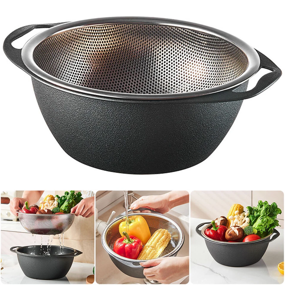 طبق بلاستيك بمصفاه ستاليس ستيل باللون الرمادي -24 *10سم