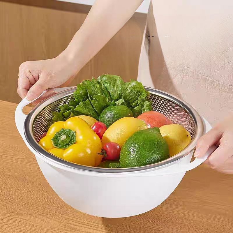 طبق بلاستيك بمصفاه ستاليس ستيل باللون الابيض-24 *10سم