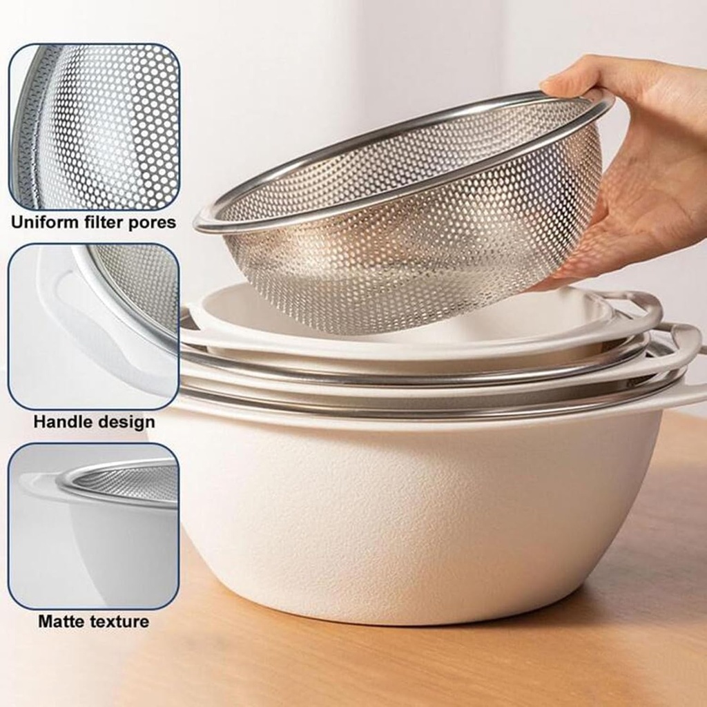 طبق بلاستيك بمصفاه ستاليس ستيل باللون الابيض-24 *10سم