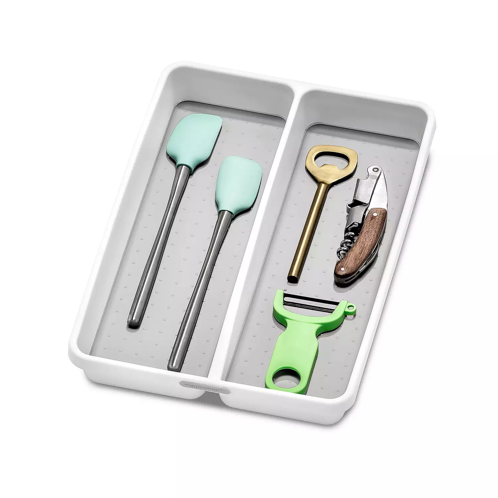 منظم لدرج المطبخ مقسم 2 خانة سيليكون من الداخل لتنظيم المعالق والشوك