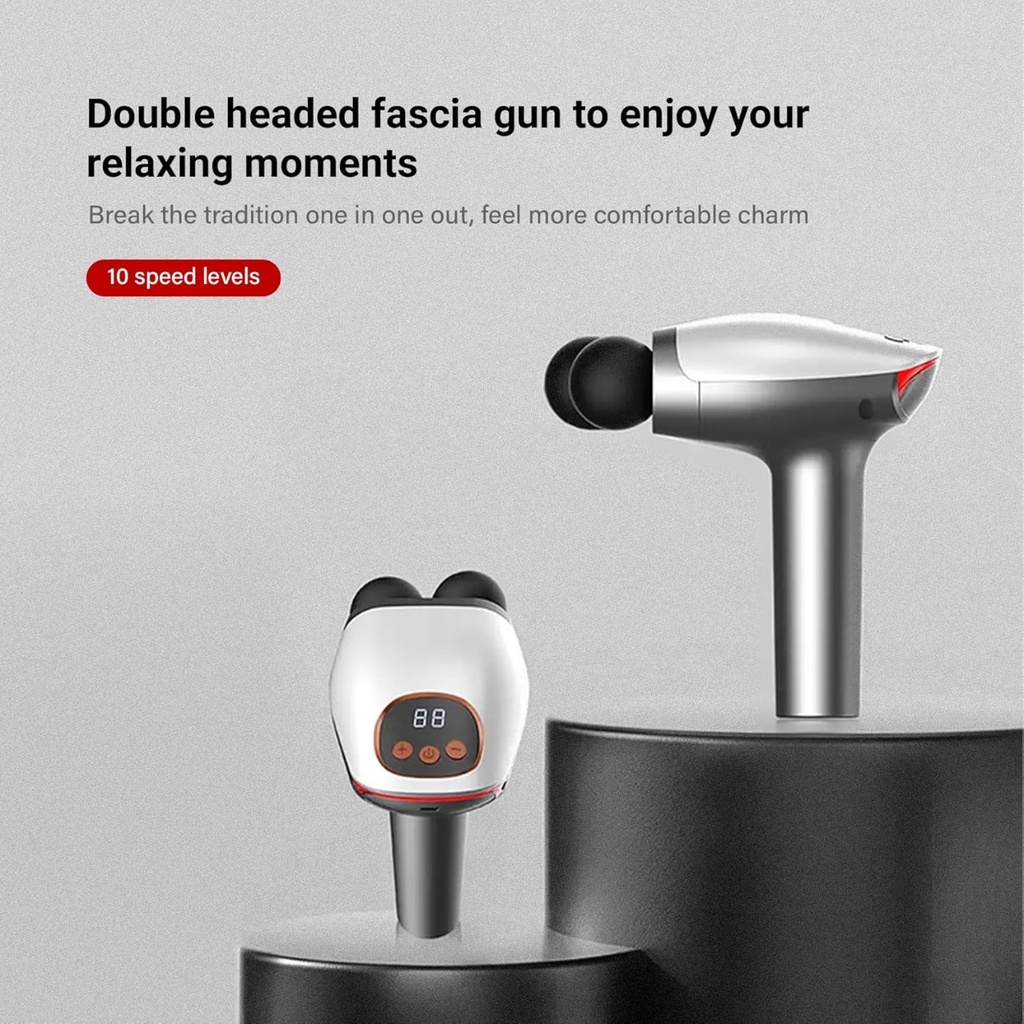 مسدس تدليك مزدوج الرأس يأتى مع 8 رؤوس 10 سرعات بطارية قابله لاعاده الشحن