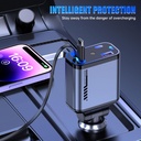 شاحن سيارة 4×1 مع ضوء ليد وكابلات قابلة للسحب ومنفذ يو اس بي _ 120 واط