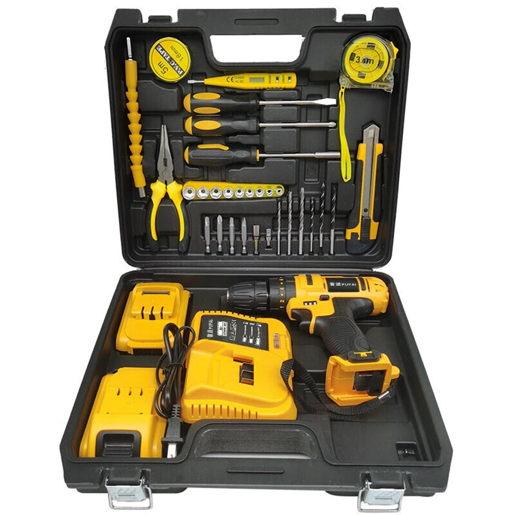 شنطة مفكات كهربائية لاسلكية 34 قطعة مع بطارتين 24 فولت + شاحن سريع