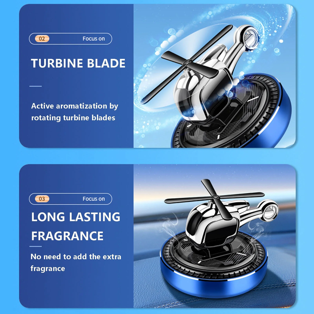 فواحة سيارة علي شكل طيارة مروحية تعمل بالطاقة الشمسية تثبت علي تابلوه السيارة