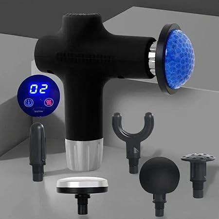 مسدس مساج لاسلكي بـ 6 رؤوس قابلة للاستبدال مع خاصية التدليك الساخن والبارد