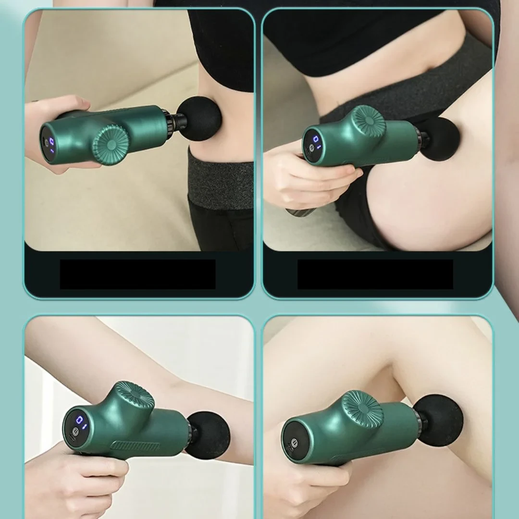 مسدس مساج لاسلكي بـ 6 رؤوس قابلة للاستبدال مع خاصية التدليك الساخن والبارد