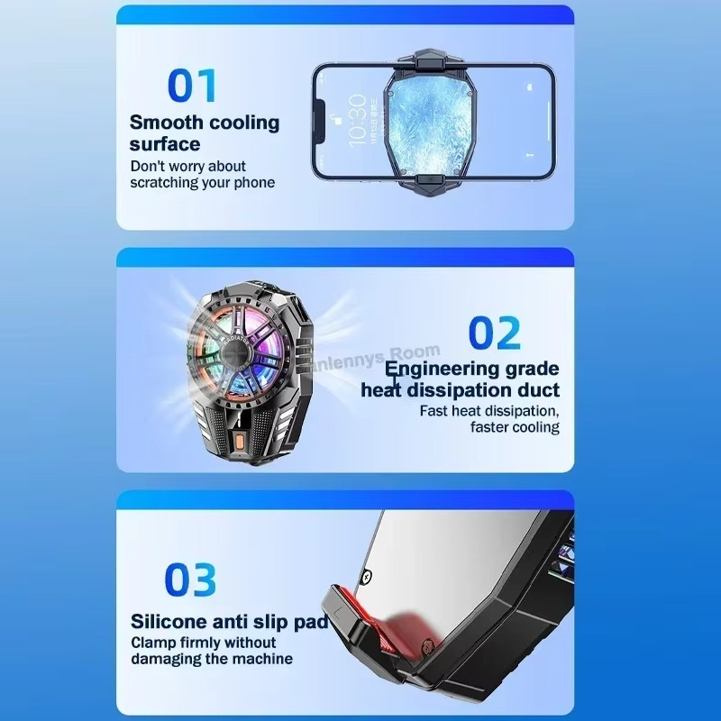 مروحة سلكية لتبريد الهاتف ب 3 مستويات للتبريد مزودة بإضاءة آر جي بي