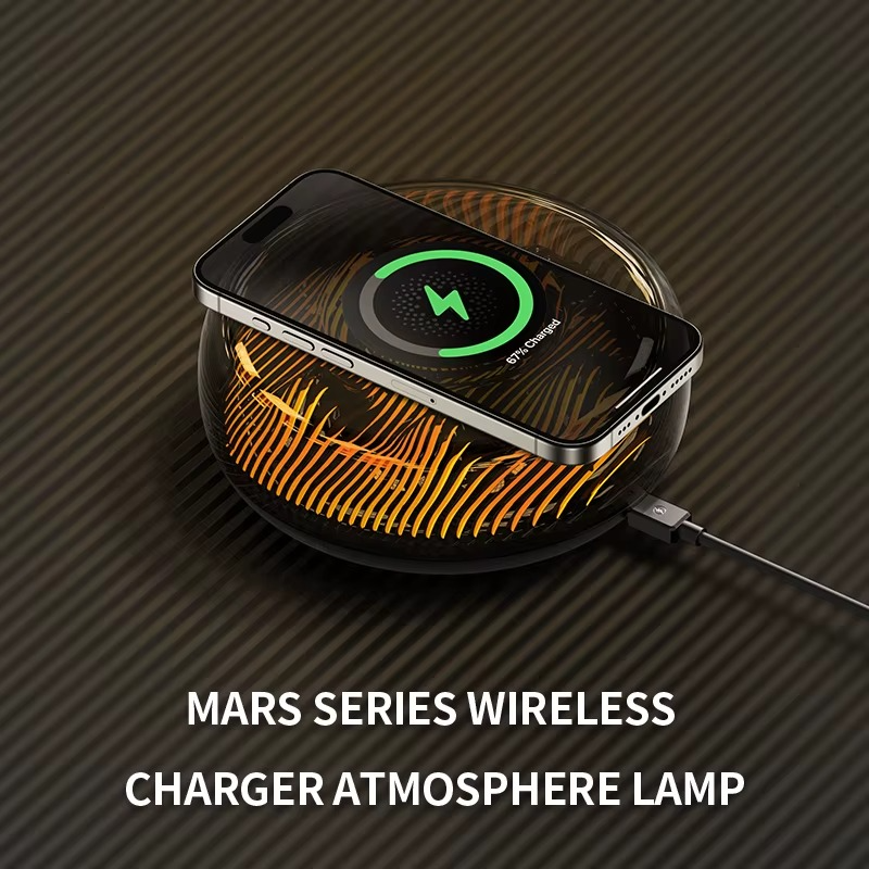 شاحن لاسلكي بقوة 15 واط بإضاءة ليد ليلية لجو مميز وهادي