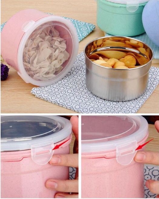 حلةحافظة للطعام من الإستانلس والبلاستيك بألوان كيوت