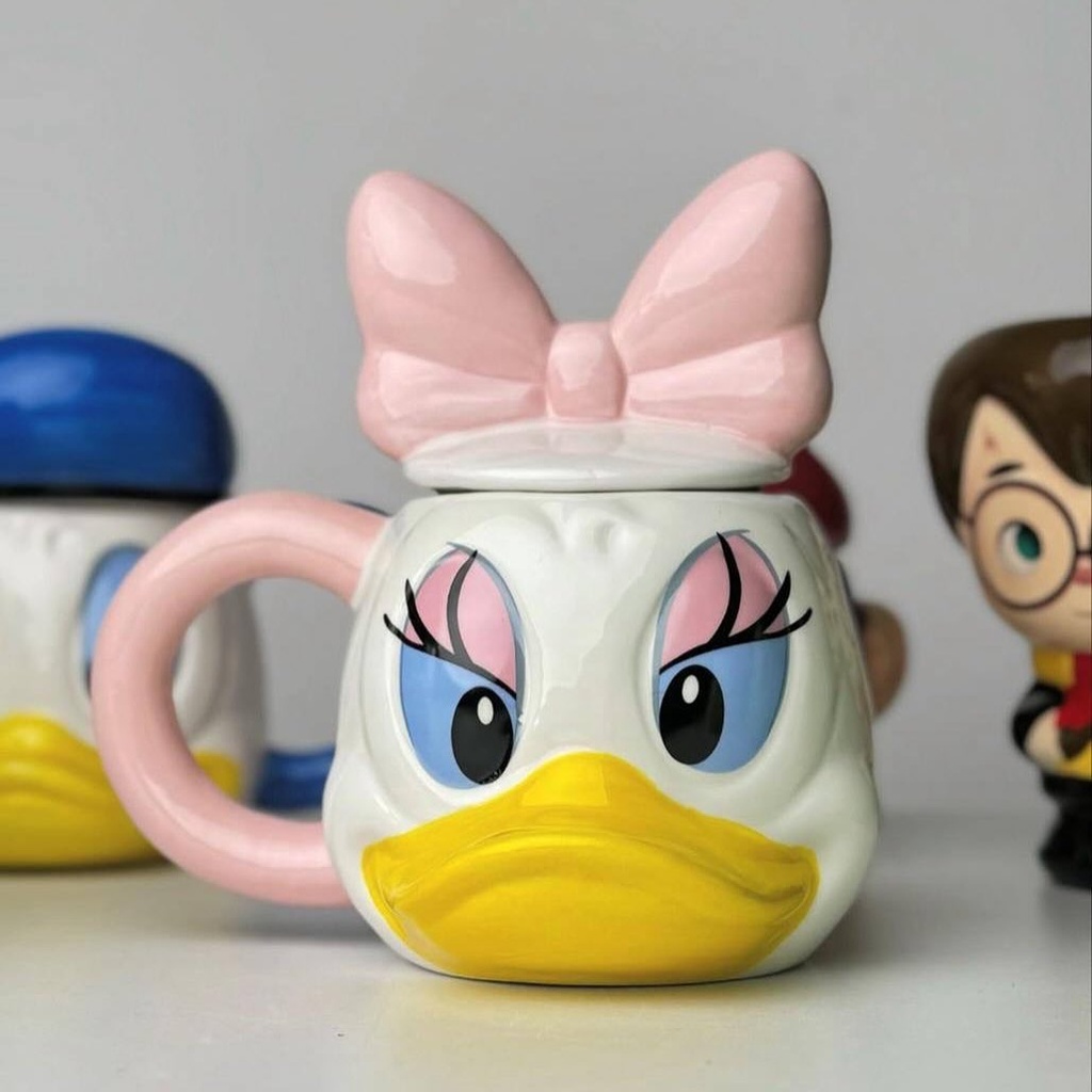 مج سيراميك بتصميم كرتوني بطوطة بيد كبيرة للمشروبات الساخنة