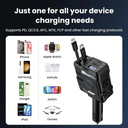 شاحن سيارة قابل للسحب 4 في 1 مع منفذ يو اس بي وتايب سي - 66 واط