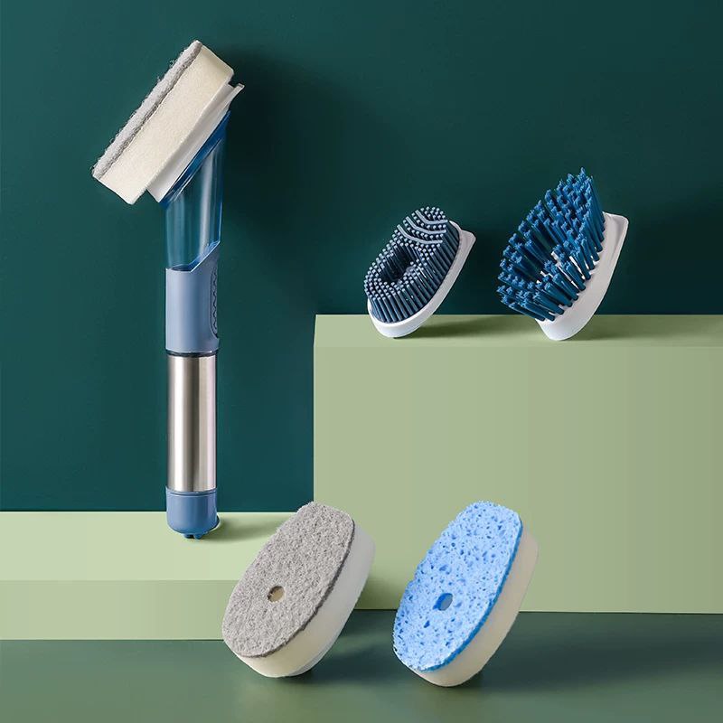 فرشاة أطباق 3 * 1 مع خزان صابون و3 فرش قابلة للتبديل