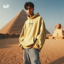 Cairo99 هودي اوفر سايز قطن للرجال باللون البيج