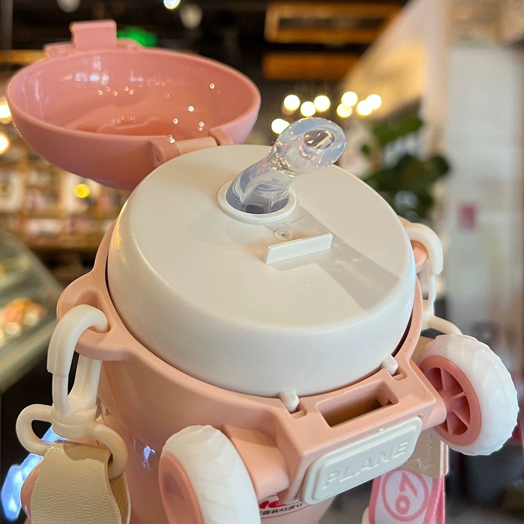 زمزمية بشاليموه بتصميم طائرة مجسمة مع حزام كروس للمدرسة والنادي -550 ملل