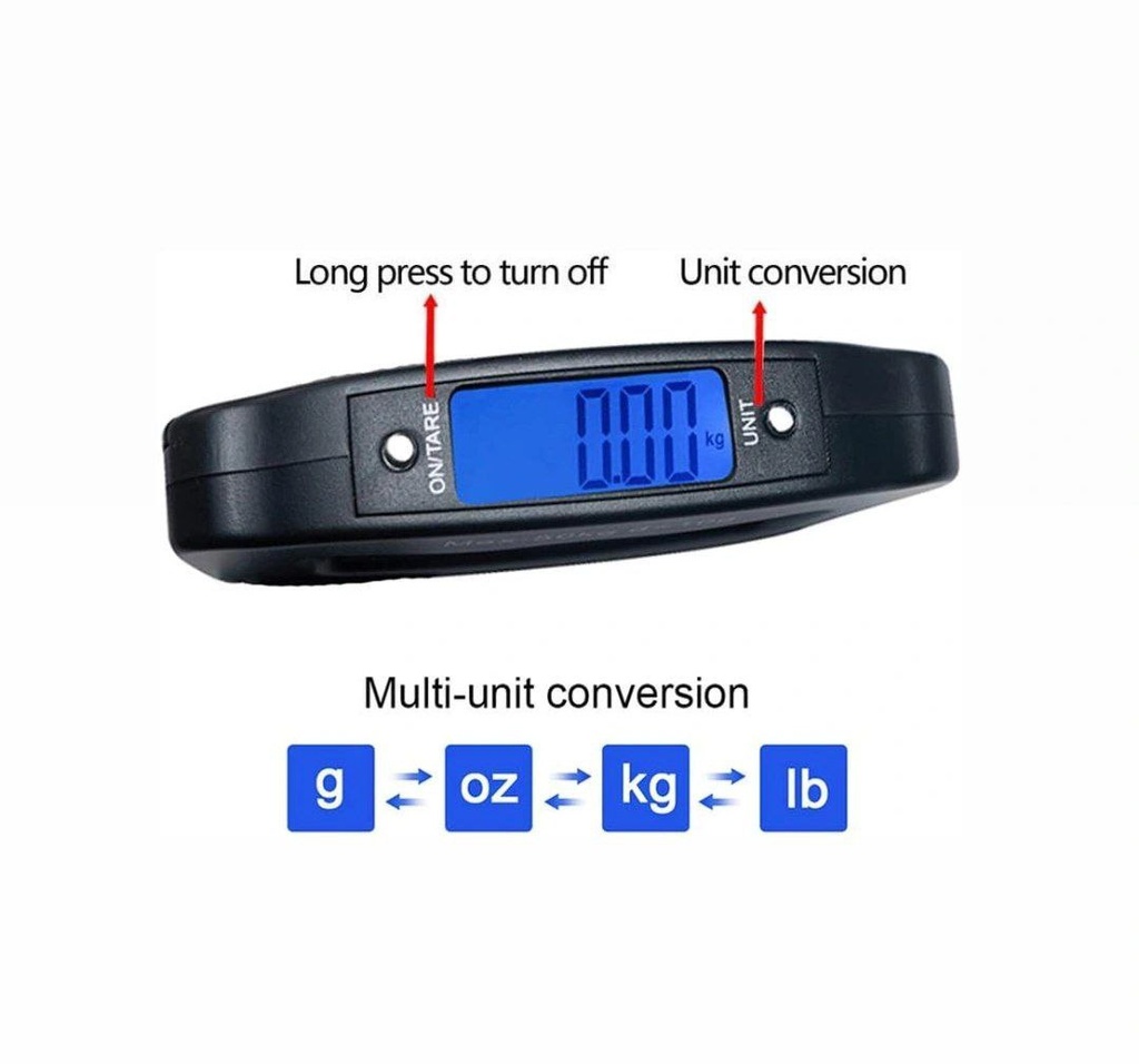 ميزان ديجيتال محمول لوزن شنط السفر بشاشة ليد رقمية مضيئة سهلة القراءة