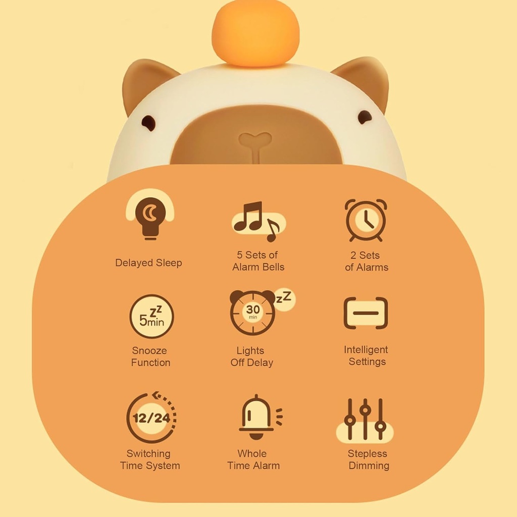 ساعة ومنبه بتصميم دبدوب مع ضوء ليلي لغرف النوم