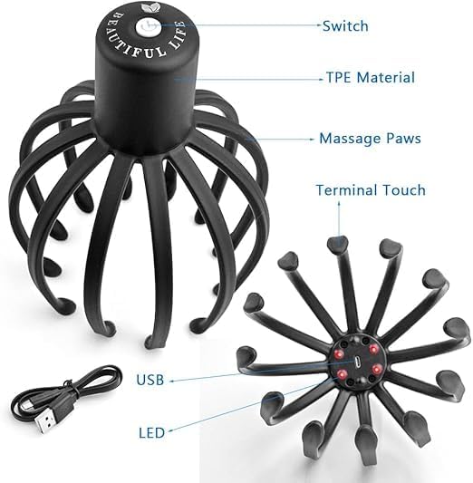 جهاز تدليك فروة الرأس الكهربائي بتصميم اخطبوط ب 3 مستويات للاسترخاء