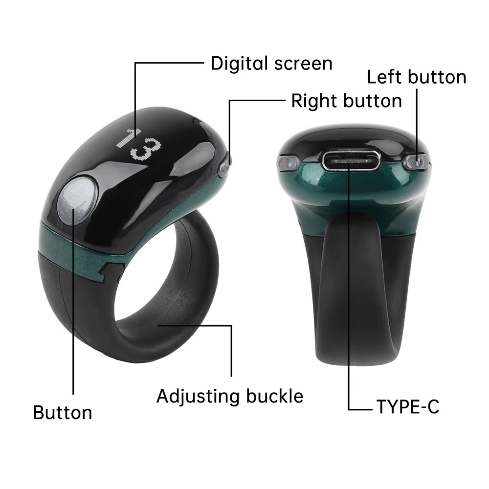 خاتم تسبيح ذكي بشاشة ليد للذكر والتسبيح قابل لإعادة الشحن