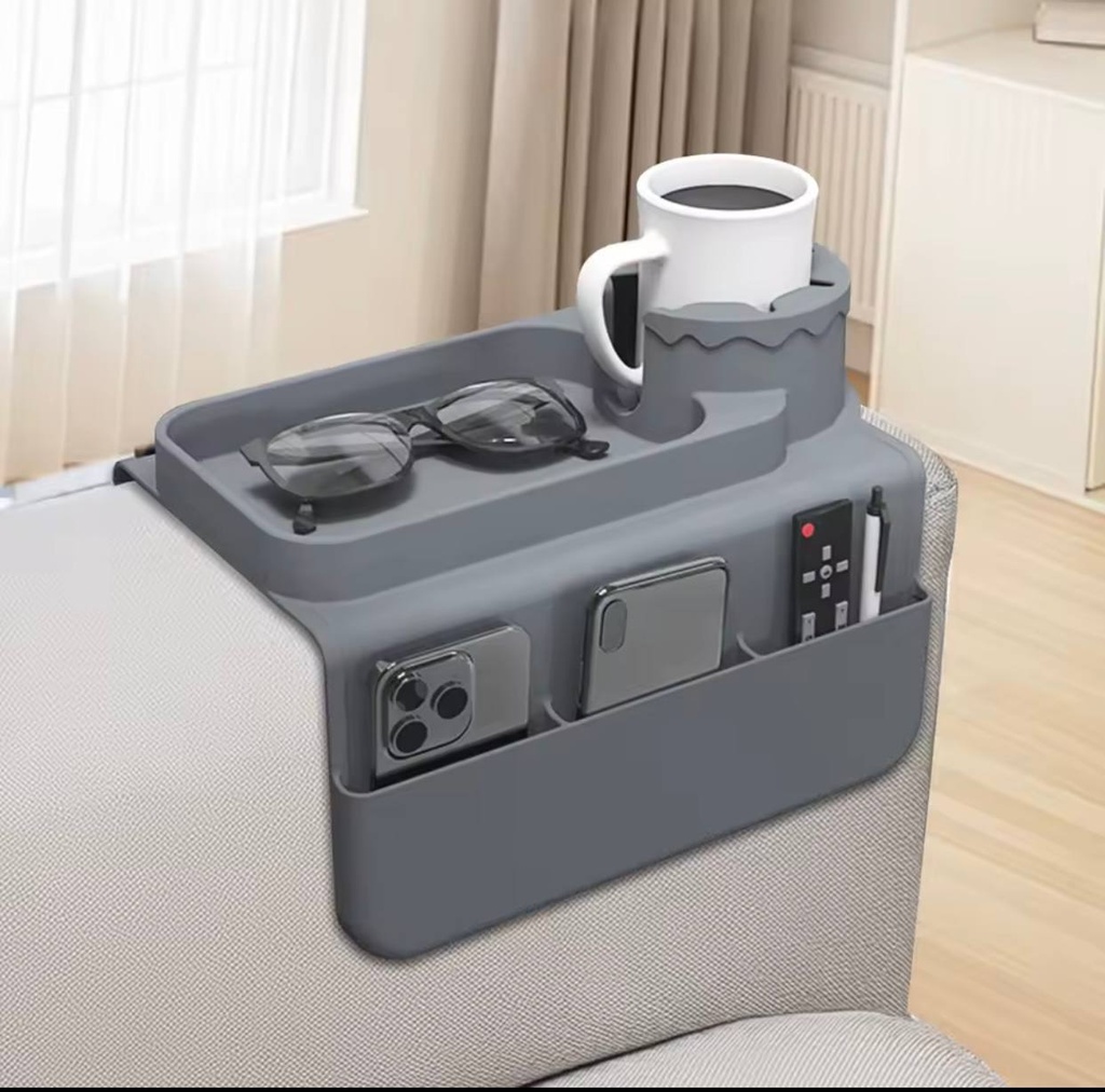 منظم مسند لذراع الكنبة من السيليكون مع جيوب اضافية للموبايل والريموت