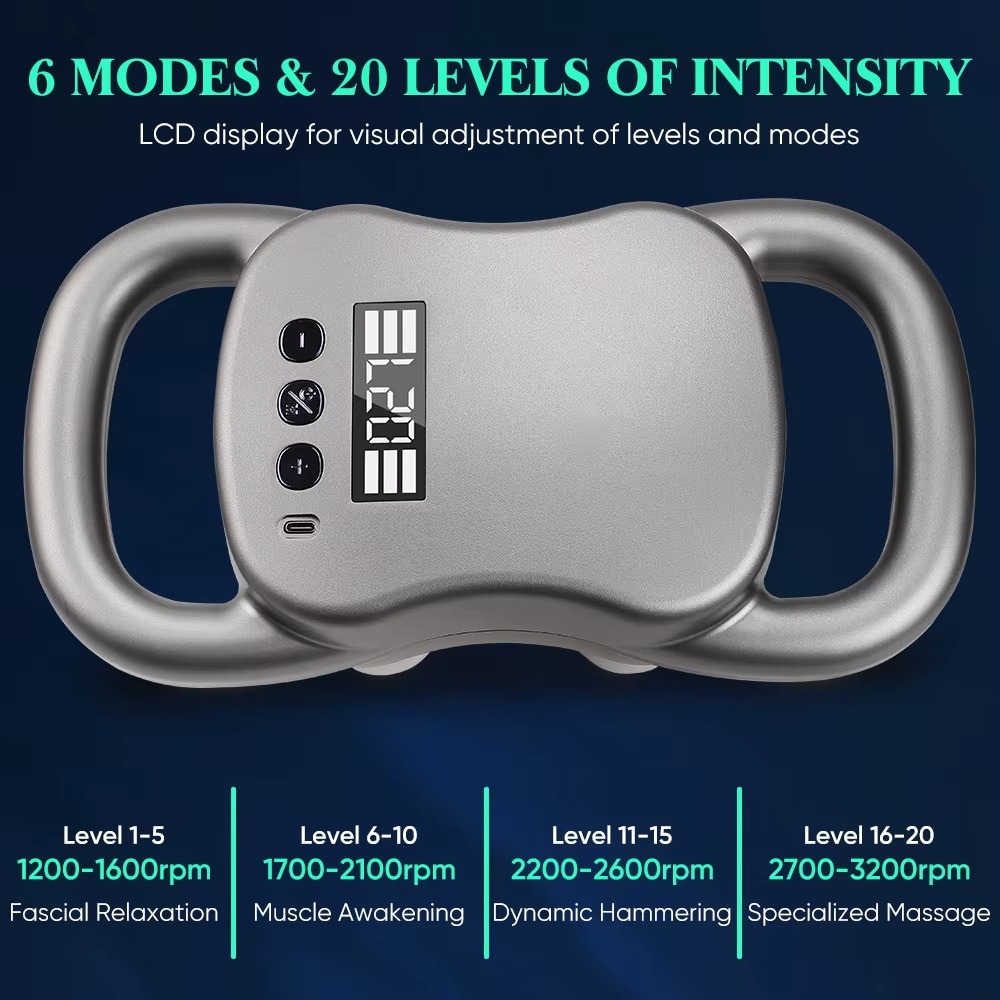جهاز مساج ديجيتال يدوي للتدليك العميق للعضلات ب 4 رؤوس بالآشعة تحت الحمراء