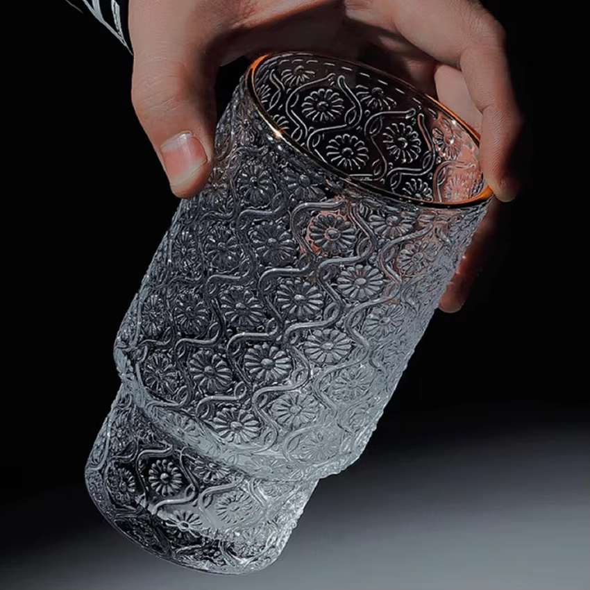 طقم كوبايات زجاج مزخرف باشكال مختلفة باللون الرمادي 6 قطع