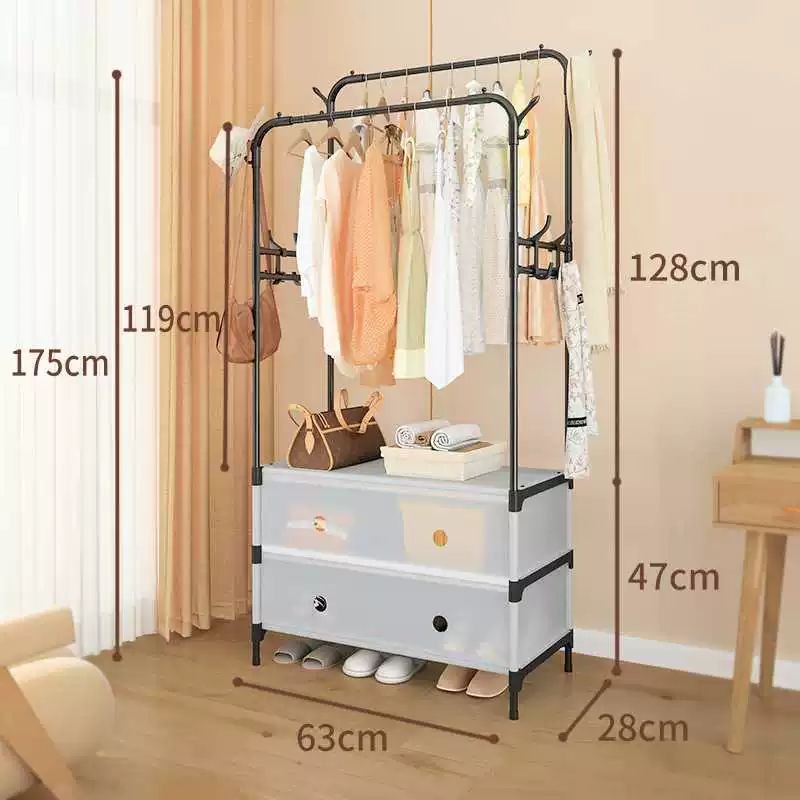 ستاند لتنظيم الملابس مع هوك جانبي لتعليق الشنط والاسكارف و 2 درج لتنظيم الاحذية